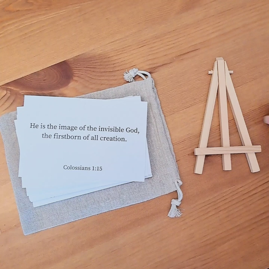 Memory verse cards with canvas bag and easel.